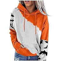 Women's Halloween Print Hoodie Casual Long Sleeve Drawstring Pocket Pullover Top Sweatshirt