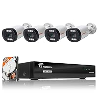 4K Security Camera System, 8MP/4K 8 Channel NVR with 2TB Hard Drive, 4 Wired 5MP PoE Indoor/Outdoor Cameras, Color Night Vision, Siren Alarm, Smart AI Human Detection
