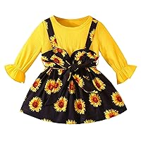 Toddler Kids Baby Girls Casual Long Sleeve Round Neck Sunflower Print Dress Party Dress Clothes Belle