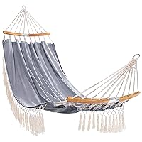HBlife Hammock, Grey 2 Person Cotton Canvas Portable Hammock, Sturdy and Comfortable Double Hammock for Tree, Camping, Backyard and Beach, Carrying Bag Included