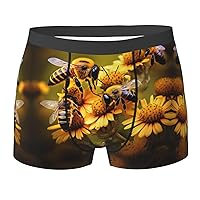 Rural Honey Bees flowers Print Men's Boxer Briefs Underwear Trunks Stretch Athletic Underwear for Moisture Wicking