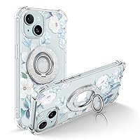 GVIEWIN Bundle - Compatible with iPhone 15 Plus Case 6.7 Inch (Hibiscus) + Magnetic Phone Ring Holder (Silver)