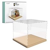 Hands Craft Miniatures Dollhouse Display Case – Acrylic Dust Cover Wooden Base Transparent Clear Dustcover Collectibles DIY House Model Assemble Box (DF01M)