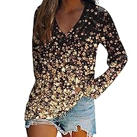 FYUAHI Women's Long Sleeved T-Shirt V-Neck Tie Dyed Floral Stripe Print Casual Top Long Sleeve Shirts for Women Plus Size