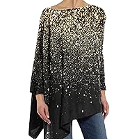 Dressy Blouses for Women Loose Fit Plus Size Sequin Tops Glitter Printed Casual Trendy Evening Party Shirts Top
