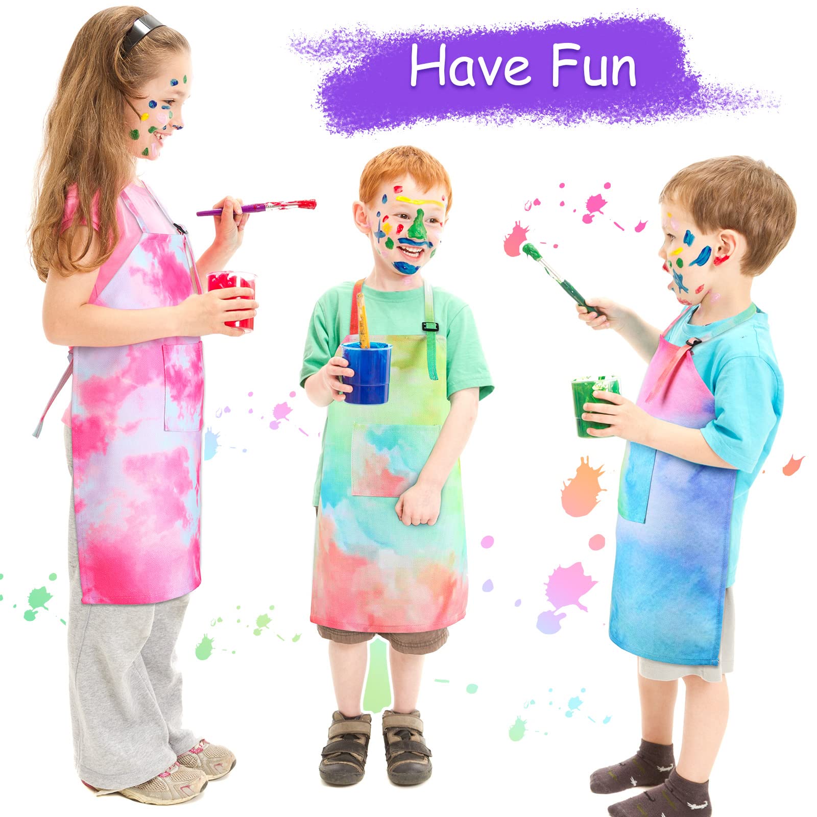3 Pieces Tie Dye Art Apron For Kids Adjustable Painting Apron Cute Kids Cooking Aprons Artist Tie Dye Apron With Pocket For Child Home Kindergarten Party Supplies Apron For Boys Girls, 3 Styles