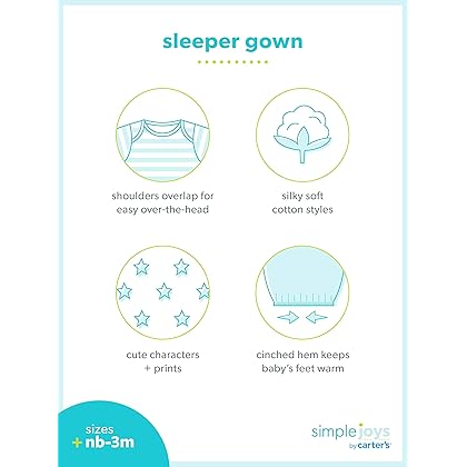 Simple Joys by Carter's Unisex Babies' Cotton Sleeper Gown, Pack of 3