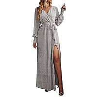 Long Sleeve Dress for Women Midi Length Bodycon,Women Dress V Neck Long Sleee Split Design Midi High Cocktail P