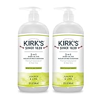 Kirk's 3-in-1 Castile Liquid Soap Head-to-Toe Clean Shampoo, Face Soap & Body Wash for Men, Women & Children | Coconut Oil + Aloe Vera | Juniper & Lime Scent | 32 Fl Oz. Pump Bottle (2-Pack)