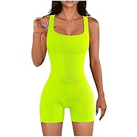 Women's Sexy Bodycon Jumpsuit Workout One Piece Tank Top Sleeveless Ribbed Bodysuit Yoga Catsuit Sports Romper