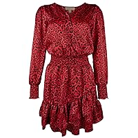 Women's Plus Size Long Sleeve Satin Wildcat Smock Dress 1X Crimson