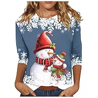 3/4 Sleeve Tops for Women 2023 Casual Crew Neck Loose Fit Shirt Holiday Xmas Printed Sexy T-Shirt Teen Girl Tops