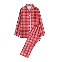 Women's 2023 Fall Cotton Pajama Sets Plaid Outfits 2 Piece Lounge T-Shirts & Pants Sleepwear Ladies Classic Pjs Set