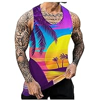Men's Floral Tank Top Sleeveless Tees All Over Print Casual Sport Gym T-Shirts Hawaii Beach Vacation Vest Tee