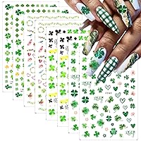 8Pcs St. Patrick's Day Nail Art Stickers- Irish Green Four-Leaf Clover Leaf Nail Decals 3D Self Adhesive Nail Design Shamrock Nail Stickers Summer Nail Supplies for St. Patrick's Day DIY Nail Decor