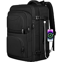 Large Travel Backpack, Carry On Backpack for Airplanes, 17 inch Laptop Backpack for Men, 45L Expandable Waterproof Backpack, Traveling Computer Backpack with USB Port, Teacher Travel Bag, Black