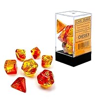 Gemini Polyhedral Dice Set | Set of 7 Dice in a Variety of Sizes Designed for Roleplaying Games | Premium Quality Dice for Tabletop RPGs | Translucent Red, Yellow and Gold Color | Made by Chessex