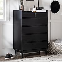 Walker Edison Blythe Mid-Century Modern Tray-Top Solid Wood 6-Drawer Dresser, 30 Inch, Black