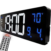 XXL Digital Wall Clock (White / Blue) - Large Display, Multi Feature, Ideal for Living Room or Home Gym Decor