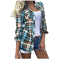 Casual Womens Plaid Shirts Button Down Long Sleeve Tops 2023 Loose Fitted Fashion Lapel Blouses for Going Out