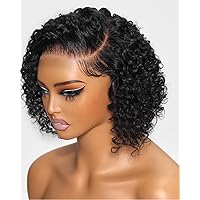 UNICE 8 inch Short Curly Beyond Basics Bob Wig Human Hair Bye Bye Knots Glueless Wigs Pre Plucked Pre Cut 7x5 HD Lace Closure Ready to Go Wig Black Color