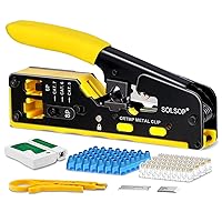 Solsop Pass Through RJ45 Crimp Tool Kit All-in-One Ethernet Crimper Cat7 Cat6 Cat5 Crimping Tool with Network Cable Tester, 50-Pack Cat6 RJ45 Pass Through Connector, 50-Pack Connector Boots