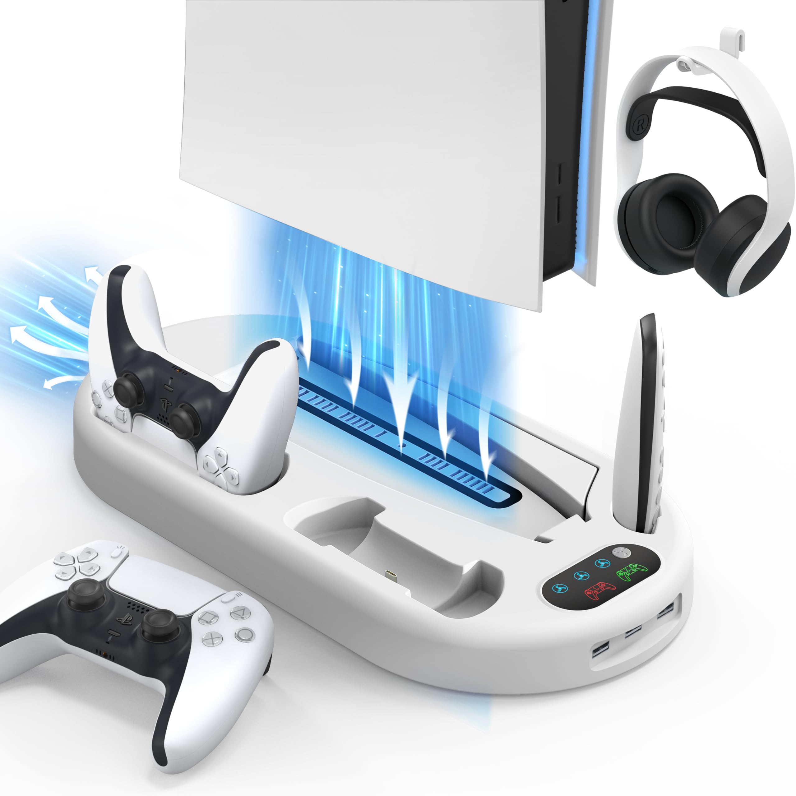 PS5 Stand Cooling Station with Dual PS5 Charging Station Playstation 5 Console Cooler for ps5 Host Docking Station with Cooling Fan PS5 Controller Charger Fast Charging PS 5 Disc & Digital White