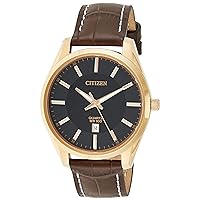 Quartz Mens Watch, Stainless Steel with Leather strap, Casual, Brown (Model: BI1033-04E)