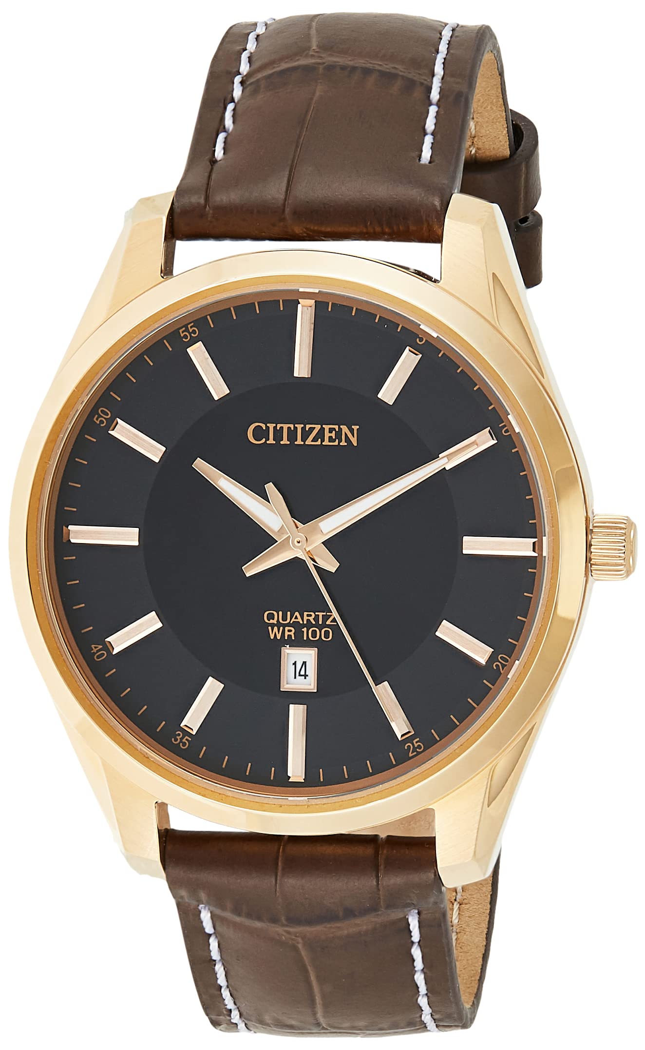 Citizen Quartz Mens Watch, Stainless Steel with Leather strap, Casual, Brown (Model: BI1033-04E)