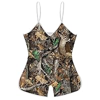 Camo Deer Camouflage Hunting Funny Slip Jumpsuits One Piece Romper for Women Sleeveless with Adjustable Strap Sexy Shorts