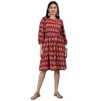 Womens Ikat Red Cotton Midi Dress