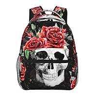 Gothic Skull Rose Flower Large Backpack For Men Women Personalized Laptop Tablet Travel Daypacks Shoulder Bag