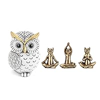 Owl Statue & Yoga Cat Statue Bundle