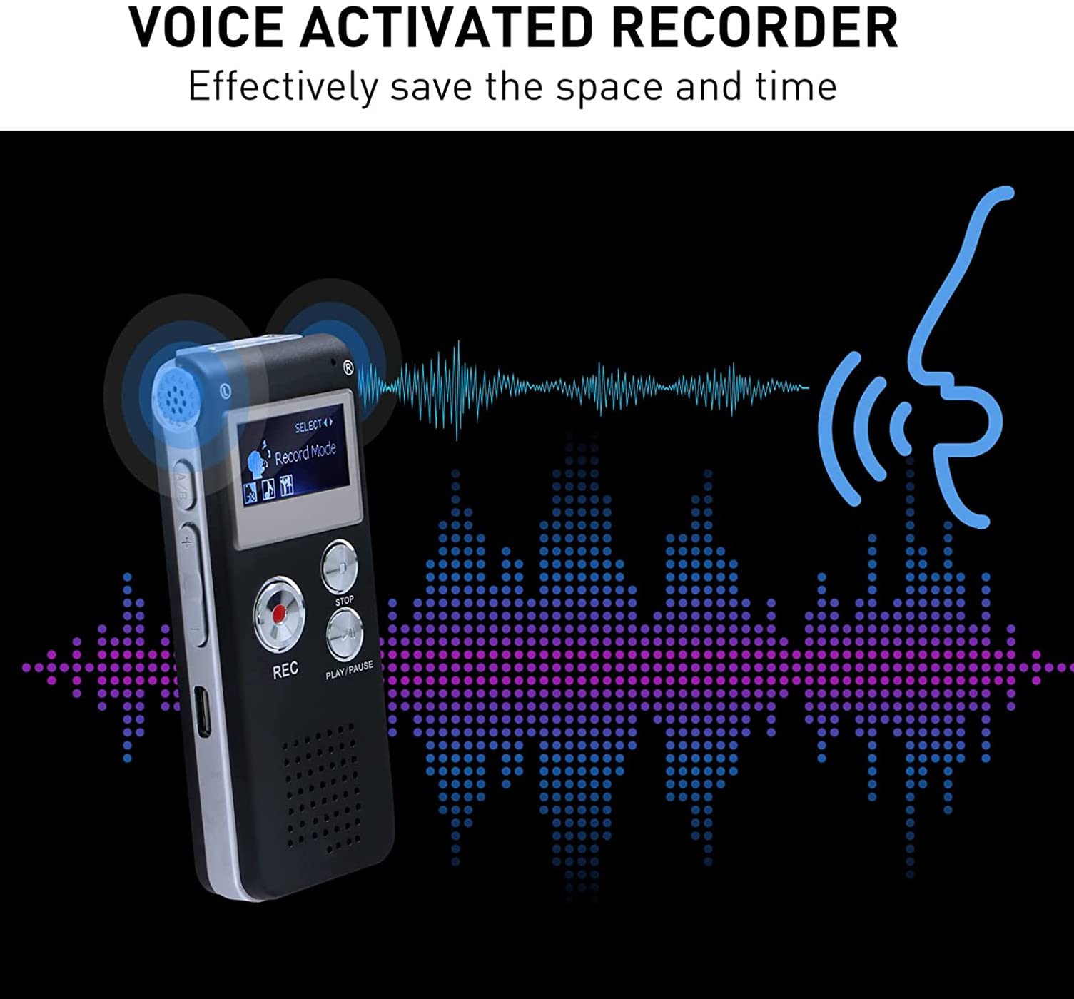HXTWORLD Digital Voice Recorders 16GB Audio Recorder Voice Activated Recorder for Lectures, Meetings, Interviews Recording Device Tape Recorder with Microphone USB Cable, MP3 Player
