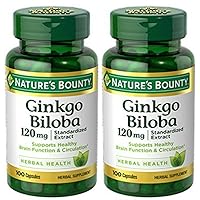 Nature's Bounty Ginkgo Biloba Standardized Extract 120 mg, Herbal Bottles, Capsule, 100 Count, Pack of 2