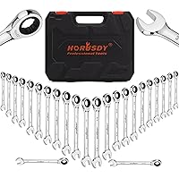 HORUSDY 24-Piece Ratcheting Wrench Set | Metric and SAE | Ratchet Combination Wrenches Set with Organizer | 72-Teeth | Chrome Vanadium Steel | 6-18 mm & 1/4” to 3/4“