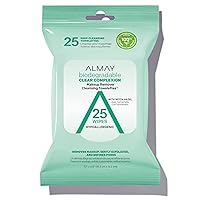 Makeup Remover Cleansing Towelettes, Biodegradable Clear Complexion Wipes for Oily and Acne Prone Skin, Hypoallergenic, Cruelty Free, Fragrance Free, 25 Count