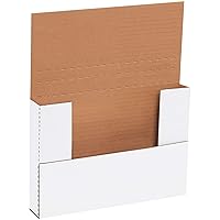 BFM961 Corrugated Cardboard Easy-Fold Mailers, 9 5/8 x 6 5/8 x 1 1/4 Inches, Fold Over Mailers, Adjustable Die-Cut Shipping Boxes, Multi-Depth, Medium White Mailing Boxes (Pack of 50)