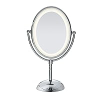 Conair Lighted Makeup Mirror, LED Vanity Mirror, 1X/7X Magnifying Mirror, Double Sided, Battery Operated in Polished Chrome
