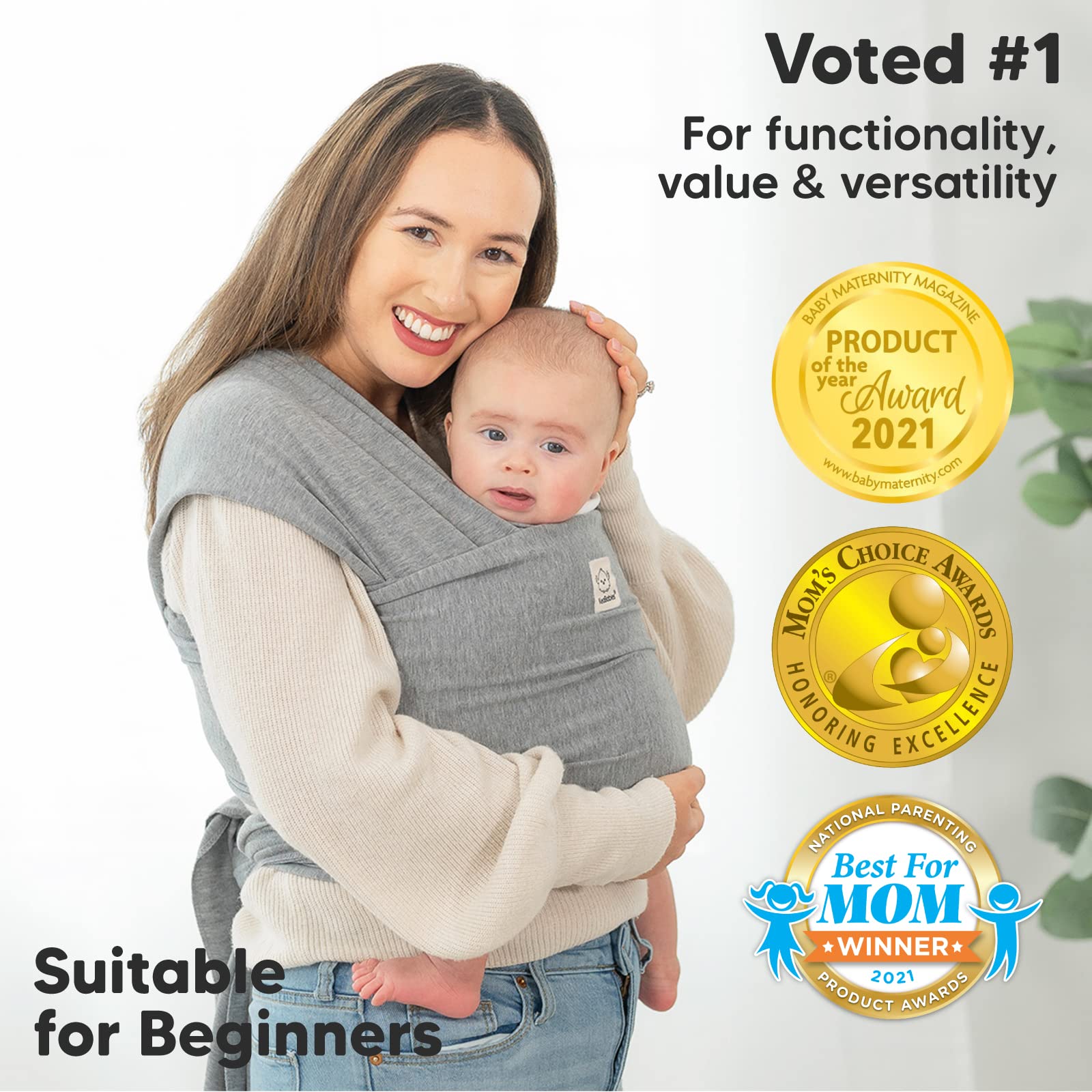 KeaBabies Baby Wrap Carrier - All in 1 Original Breathable Baby Sling, Lightweight,Hands Free Baby Carrier Sling, Baby Carrier Wrap, Baby Carriers for Newborn,Infant, Baby Wraps Carrier (Classic Gray)