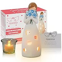Forget-me-not, Flower Candle Holder Statue W/Flickering LED Candle, Sympathy Gifts, Remembrance Gifts - Birthday Gifts for Women, Mom - Sister Gifts