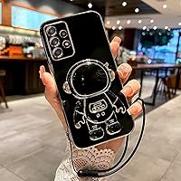 Case for Galaxy A32 5G,Fun 6D Plating Astronaut Design Hidden Folding Kickstand Soft TPU Shockproof Bumper Cartoon Cute Phone Case with Hand Rope for Samsung Galaxy A32 5G (Black)