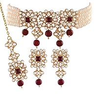 I Jewels 18K Gold Plated Indian Bollywood Light Weighted Kundan Pearl Studded Jewelry Set for Women (ML224)