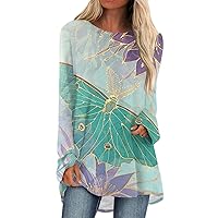 Fall Long Sleeve Shirts for Women Dressy Casual Pullover Crewneck Sweatshirts Loose Blouse Printed Tunic Tops