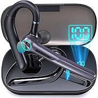 60 Hours Wireless Business Hanging Ear Bluetooth Headset Single Ear Double Mark Noise Reduction, Wireless Headphone with 400mAh, Suitable for Business, Office, Truck Driver, Black