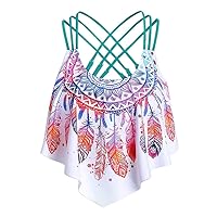 Bathing Suites Womens Plus Feather Print Strappy Padded Swim Top