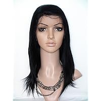 Full Lace Wigs 130% Density Natural Straight Brazilian Hair 100% Remy Human Hair Wig Jet Black 16 inches
