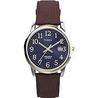 Timex Men's Easy Reader 35mm Watch - Brown Strap Blue Dial Silver-Tone Case