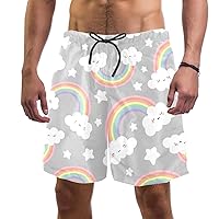 Clouds Stars Quick Dry Swim Trunks Men's Swimwear Bathing Suit Mesh Lining Board Shorts with Pocket, L