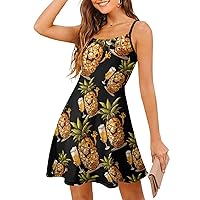 Pineapple Drink Beer Women's Spaghetti Strap Mini Dress Sleeveless Summer Dresses